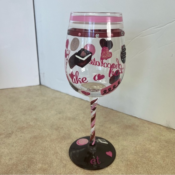 Top Shelf "Love Is Like A Box Of Chocolates" Hand Painted Wine Glass - Picture 3 of 8